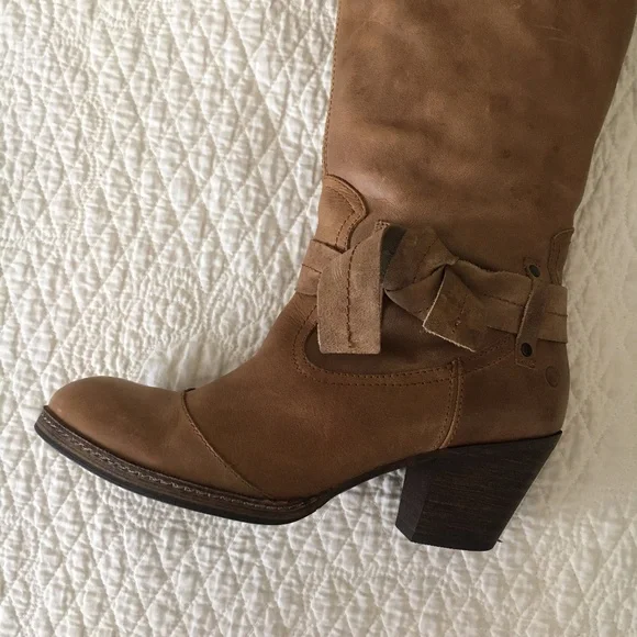 Anthropologie SixtySeven 67 Martingale Bow Leather Riding Boots Brown Women's - Picture 11 of 16